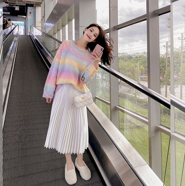 

радуга женщины свободного износ корейских ленивые моды свитер радуга женщины свободного износ корейской ленивый топ мода top sweatersweater, White;black