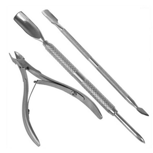 

3pcs nail art cuticle spoon pusher clipper nipper cutter manicure tool kit set portable silver color1