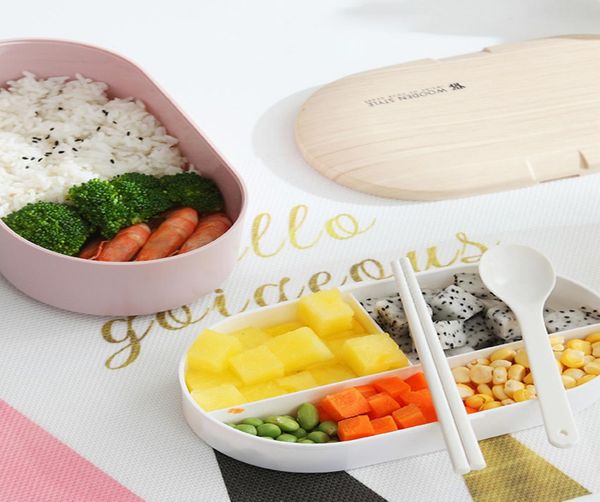 

tuuth 800ml lunch box double layer wooden feeling salad bento box with tableware portable microwave food container school office bbygej
