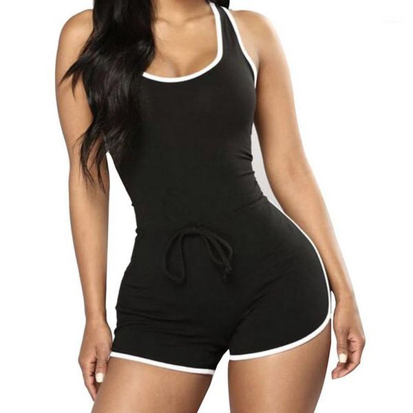 

summer women's one-piece jumpsuit sleeveless slim casual stitching contrast color slim romper1, Black;white