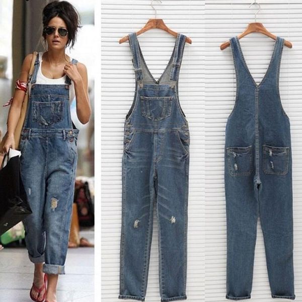 

2020 holes camisole palazzo pants women ripped loose boyfriend jeans female femme for woman plus size streetwear jeanse overall1, Blue