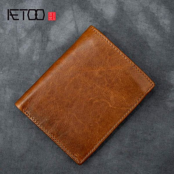 

hbp aetoo vintage wind men's vertical oil wax leather short wallet, do old classic cowhide small wallet, Red;black