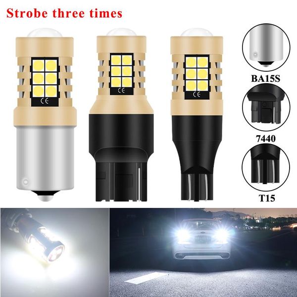

2x strobe 7440 t20 w21w 1156 ba15s p21w t15 w16w reserve light backup lamp 3030 21smd reversing light backup flash 3 times