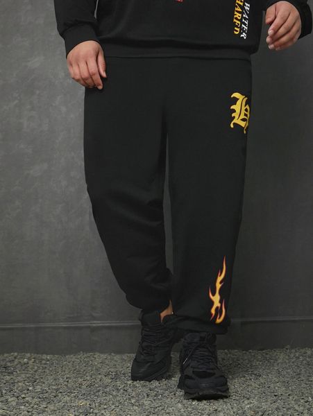 

extended sizes men fire & letter graphic sweatpants q99a#, Black