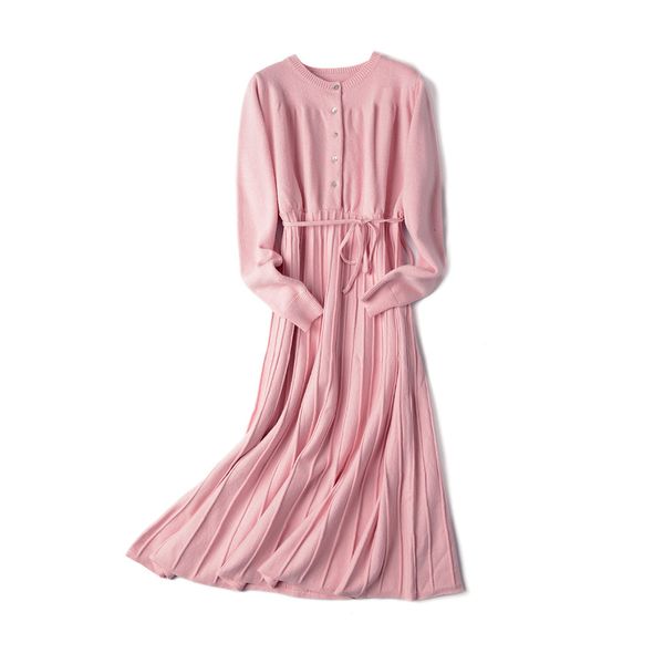 

2021 new autumn winter maxi women sleeve loose female long sweater with belt elegant a-line button dress opjl, Black;gray