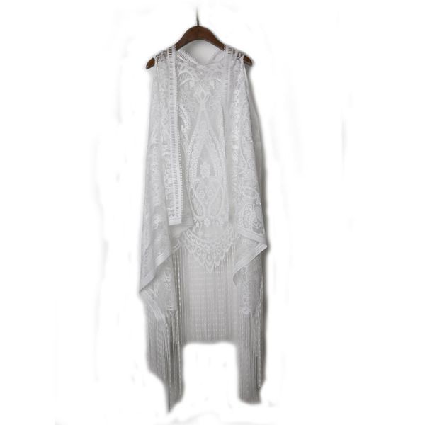 

xitao lace cardigan women vest casual hollow out perspective plus size irregular long beach elegant korean lj201204, Black;white