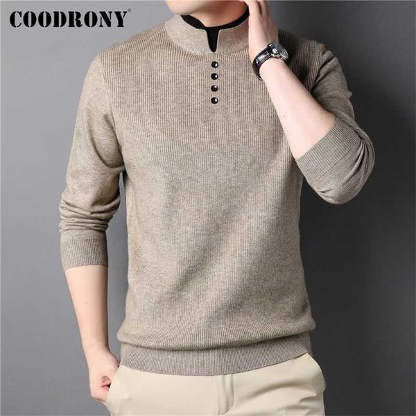 

coodrony brand thick warm sweater pullover men clothes autumn winter arrival fashion button turtleneck knitwear jumper c2140 220108, White;black