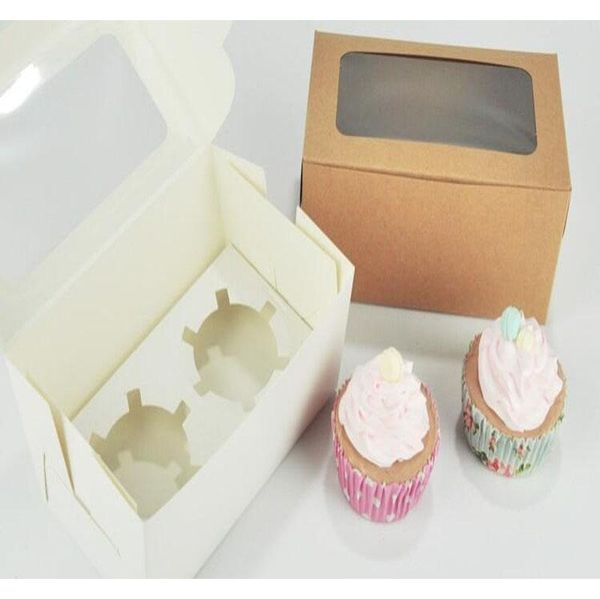 

kraft card paper cupcake box 2 cup cake holders muffin cake boxes dessert portable package jllzmo yummy_shop