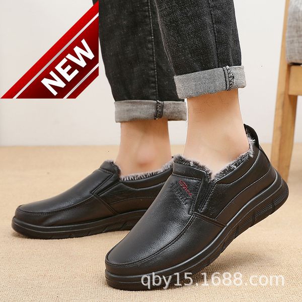 

winter old beijing cloth men's plush thickened middle-aged and dad waterproof cotton shoes for the elderly keep, Black