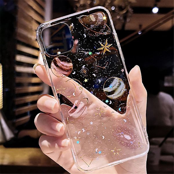 

blitter bling stars moon case для iphone se2020 pro x xr xs max 11 7 8 plus clear planet phone mong tpu задняя крышка