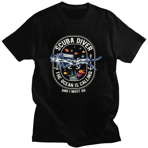 

sport vintage scuba diving t shirt men pure cotton leisure diver t-shirt short sleeves adventure ocean dive tee fitted clothing gift