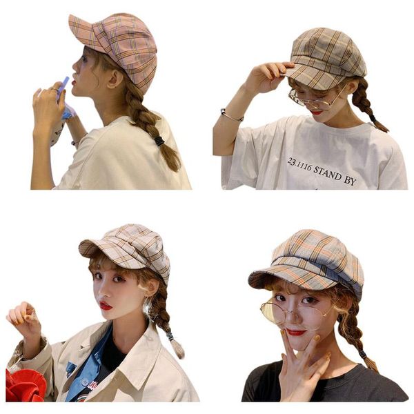 

berets women beret spring summer octagonal cap concise plaid hat fashionable artist for men, Blue;gray