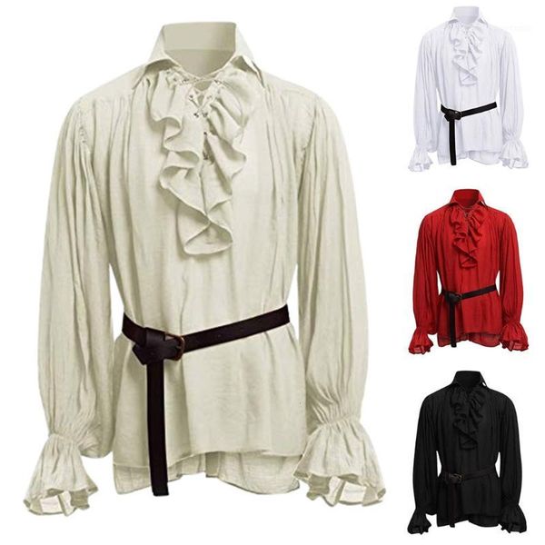 

2019 men's casual shirt slim fit men fashion men bandage long sleeve medieval shirt gothic man blouse chemise homme1, White;black