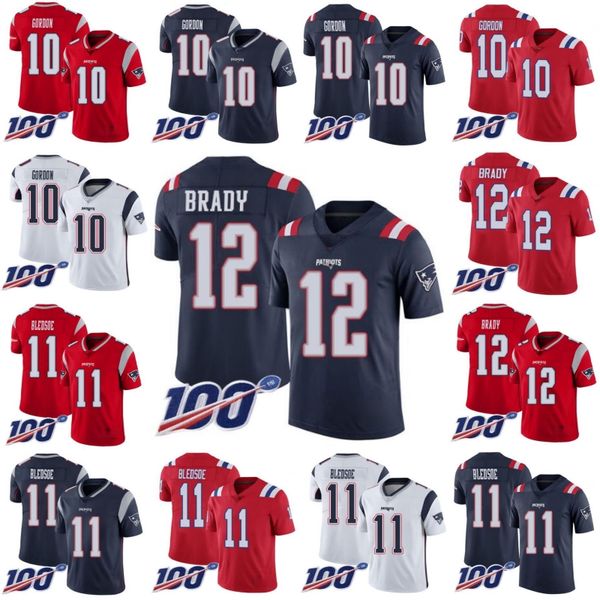 

new england patriots men #10 josh gordon 11 drew bledsoe 12 tom brady men women youth 100th jersey, Black;red