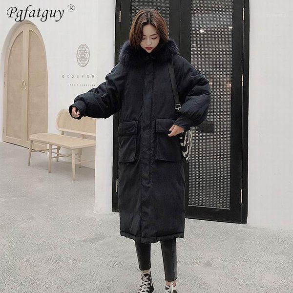 

2019 new arrival fashion slim women winter big pocket down cotton padded warm thicken ladies coat long coats parka womens jacket1, Black