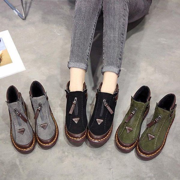 

autumn winter women's buckle ankle boots woman pumps women zip low heels female zip ladies comfort shoe plus size, Black