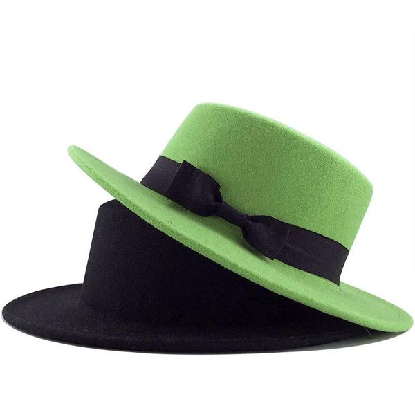 

new classic solid color felt fedoras hat for men women artificial wool blend jazz cap wide brim simple church derby flat bbyckm, Black;white