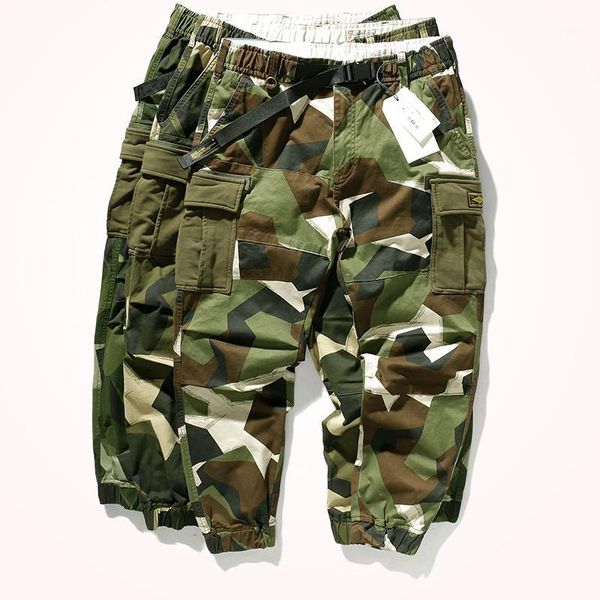 

retro casual cargo pants men's multi-pocket tooling outdoor three-dimensional tailoring elastic camouflage beam pants1, Black