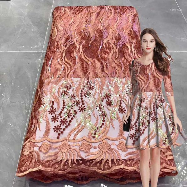 

african lace fabric new 2020 stripe embroidery sequins organza lace gorgeous beauty for wedding1, Pink;blue