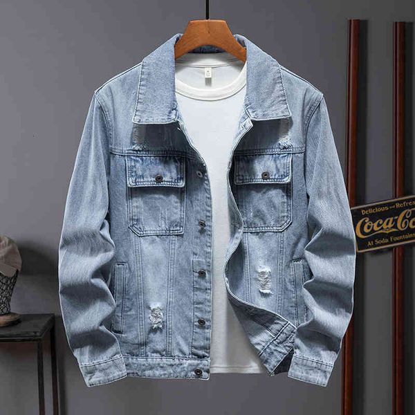 

men's jackets denim 2022 spring light blue casual trend men, Black;brown