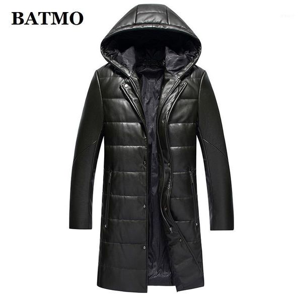 

batmo new arrival winter 95% white duck down hooded jackets men,mne's thicked real leather trench coat ,18191, Black