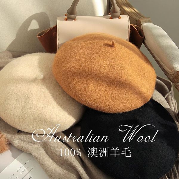 

autumn and winter 2020 new australian wool hat female fashion beret,warm fashion wool beret lady artist's cap beret hat berets, Blue;gray