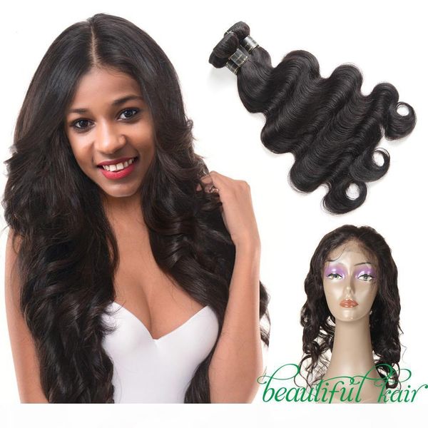 

pre plucked 360 lace frontal brazilian virgin hair body wave frontal and bundles human hair weave 3 bundles with frontal closure, Black;brown