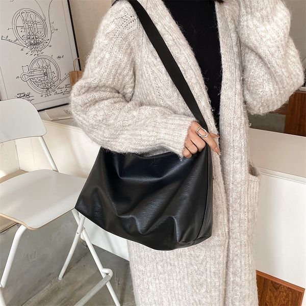 

simple women solid color shoulder bag pu leather handbag handle totes autumn pleated large capacity street commuter clutch