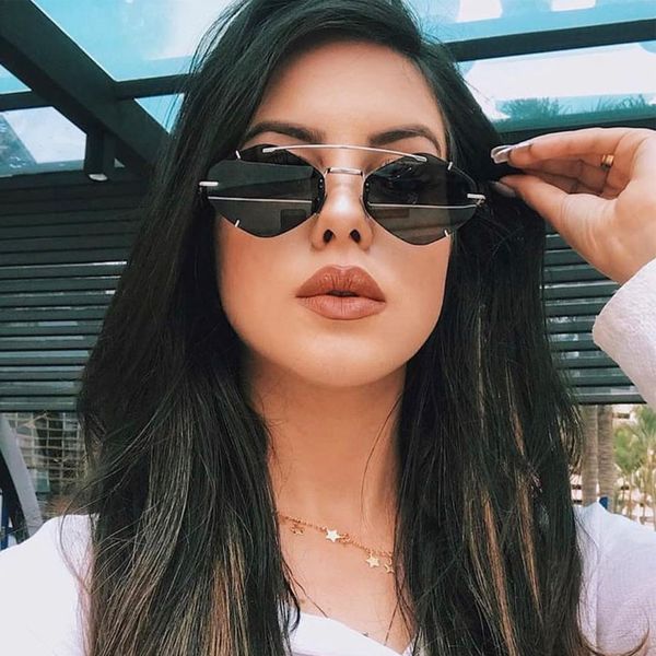 

personalized frameless woman polygon sun glasses men's and women's fashion street sunglasses man ultra light punk glasses, White;black