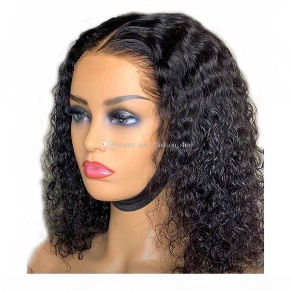 

deep curly natural color 5x5 pu silk lace front human hair wigs with natural hairline 150density short bob lace front wigs, Black;brown