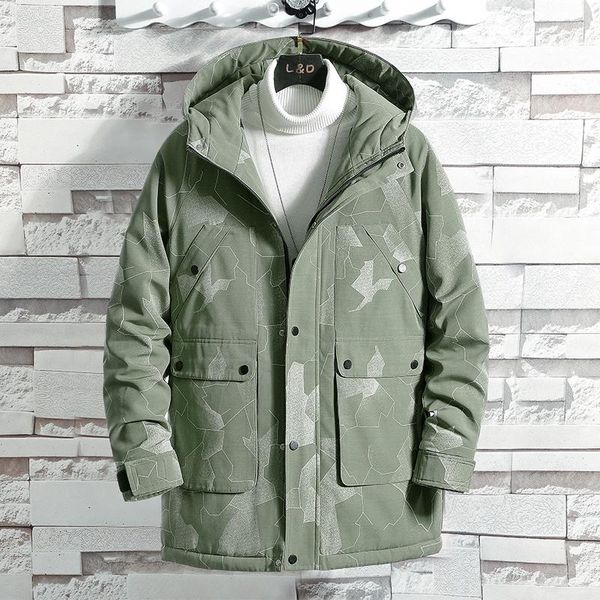 

men winter coats long down jackets new fashion men camouflage hooded casual winter jackets and coats warm parkas size 4xl, Black