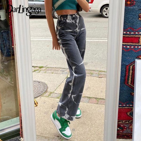 

darlingaga streetwear vintage tie dye woman jeans high waist straight y2k denim pants harajuku baggy jeans 90s trousers hip hop1, Blue