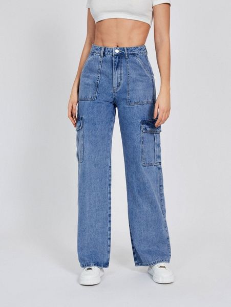 

tall flap pocket side cargo jeans g4go#, Blue