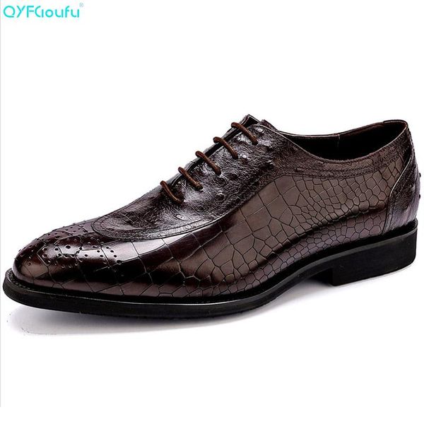 

qyfcioufu italian formal shoes men luxury dress shoes genuine leather cow leather crocodile pattern oxford, Black