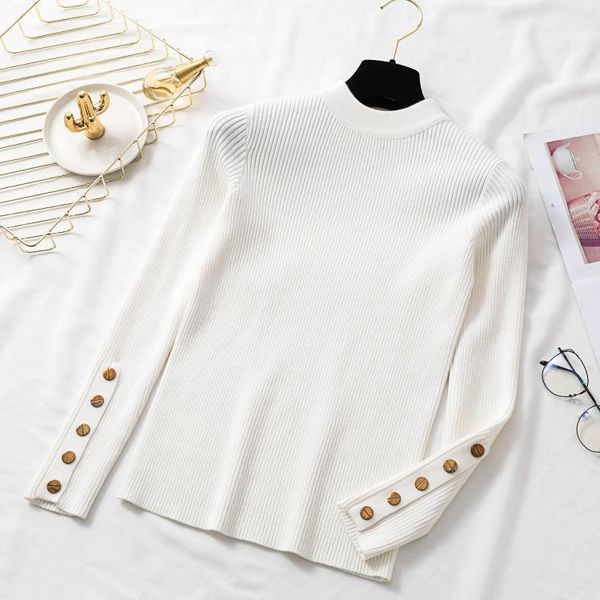 

women's sweaters fashion spring women sweater knitted long sleeve o-neck slim pullovers office lady button casual jumper 1, White;black