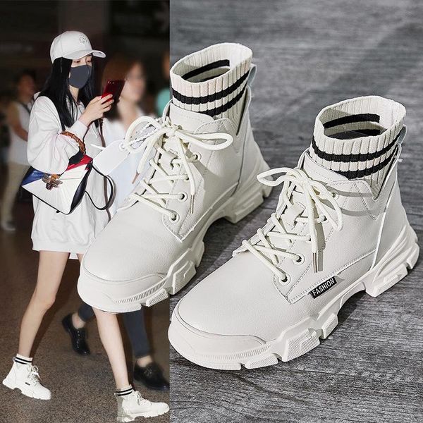 

new autumn winter women ankle boots 2020 genuine leather british style square heel non-slip warm womens riding white boots shoes, Black