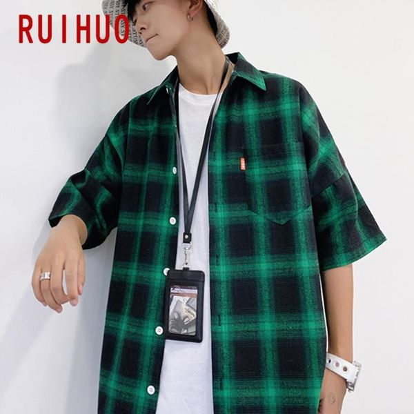 

ruihuo 2020 new plaid shirt men casual slim fit men shirt short sleeve male fashion business blouse brand plus size -5xl, White;black
