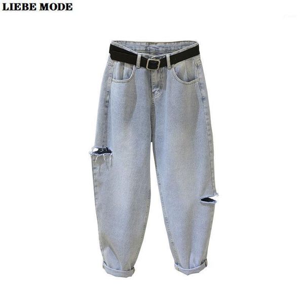 

2020 boyfriend moms harem jeans palazzo ladies soft straight jeans women korean denim pants plus size ripped mom jean trousers1, Blue