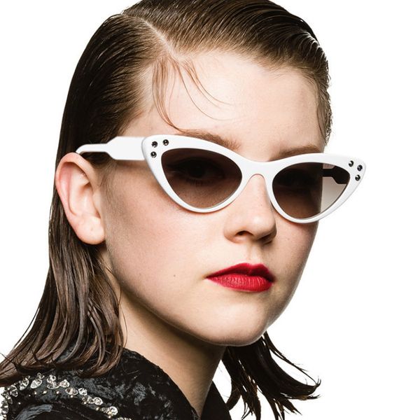

fashionable simple woman cat's eye diamond sun glasses sunglasses personalized all-match glasses men's and women's sunglasses, White;black