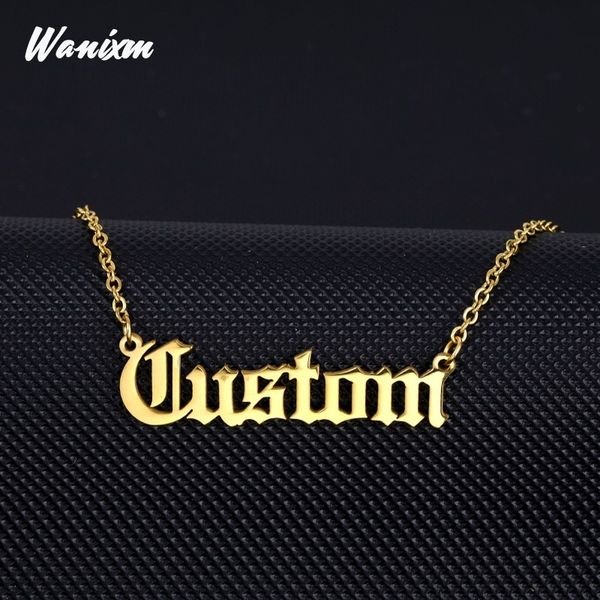 

name necklace ,customized nameplate necklaces custom stainless steel , old english style personalized jewelry gifts, Black