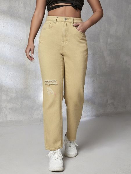

high waisted slant pocket ripped mom jeans y85q#, Blue