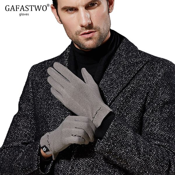

autumn winter thin mens self-heating women fashion imitation cashmere business touch screen windproof gloves embroidery, Blue;gray