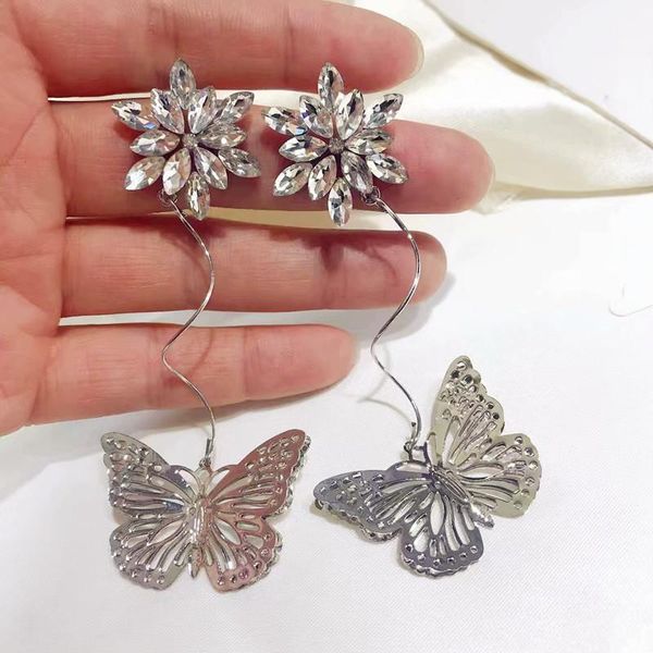 

dangle & chandelier flower stud earrings with cz zirconia crystal for women jewelry gift, Silver