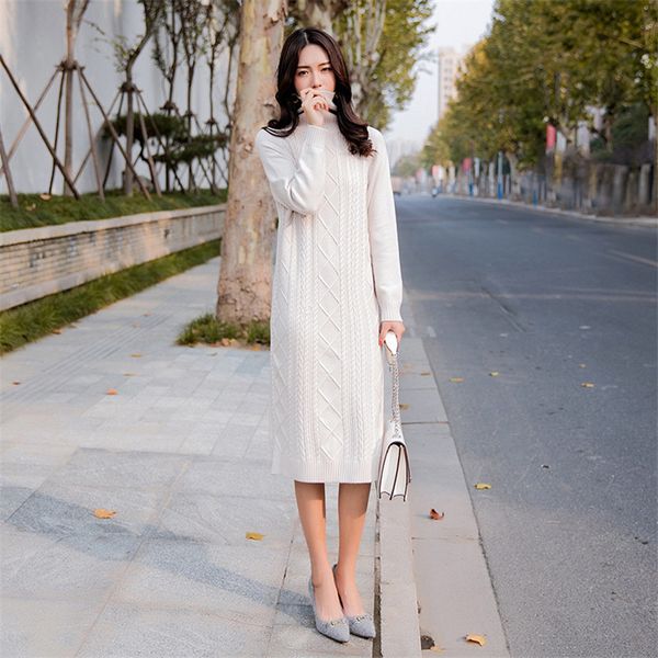 

2021 new female sweater, yellow turtleneck high korean winter fashion skinny long sleeve at knee height, knitted or crocheted lj057 4dwr, Black;gray