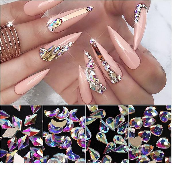 

20pcs nail art rhinestones holo flat shaped elongated teardrop rectangle colorful stones for 3d nails decoration 1 qyllbe, Silver;gold