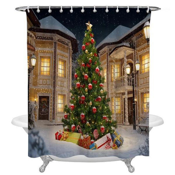 

christmas tree gifts snow winter building waterproof shower curtain home l bathroom decor accessories fabric shower curtains1