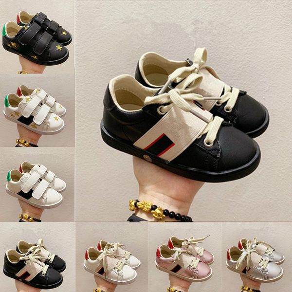 

2021 kids casual shoes low flat matte leather sneakers ace bee shoe snake heart chaussures trainers green red stripes embroidery, Black