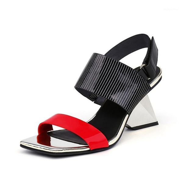 

sandals 2021 elegant square toe ladies shoes high heels pumps genuine leather metal decoration party summer woman1, Black