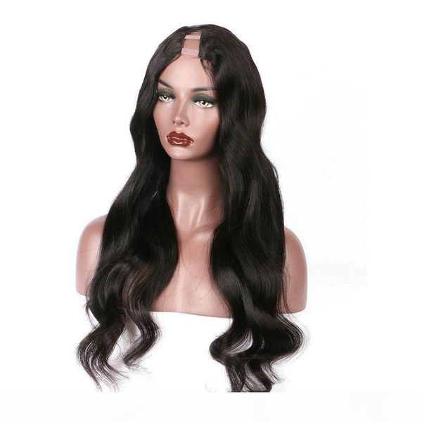 

human hair brazilian u part wig gueless for black women virgin brazilian body wave u part wig vigin hair upart wigs baby hair, Black;brown