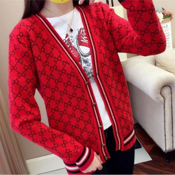 

autumn new internet celebrity lazy short knitted cardigan all-match v-neck loose long sleeve women's sweater coat, White